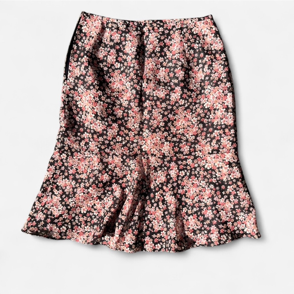 Vintage 90s 🇯🇵 Japan Black and Pink Floral A-Line Elegant Feminine Skirt S